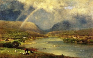 湖池の滝 Painting - デレウェア水脈の風景 トーナリスト ジョージ・インネス